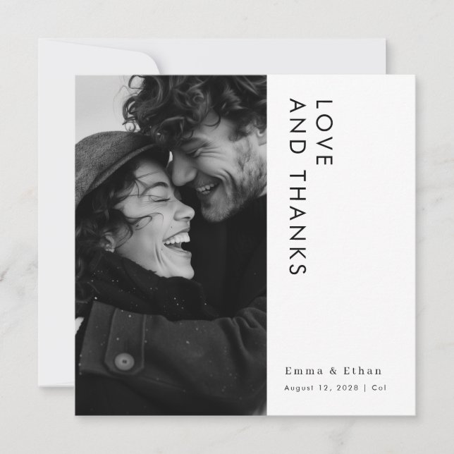 Carte De Remerciements Mariage photo simple de typographie moderne (Devant)