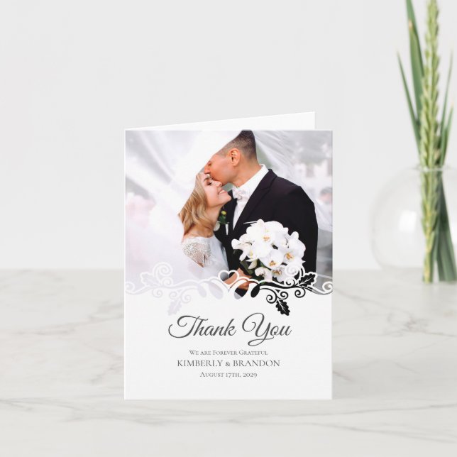Carte De Remerciements Mariage photo simple et blanc (Devant)