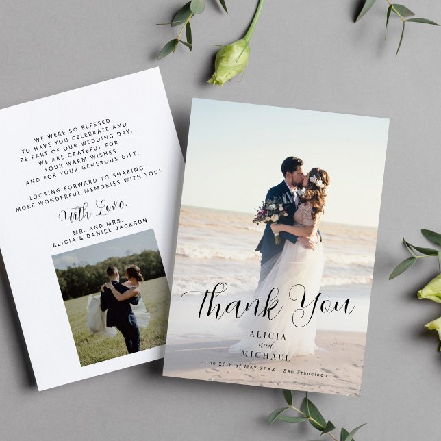 Carte De Remerciements Mariage photo simple et élégant (Créateur téléchargé)