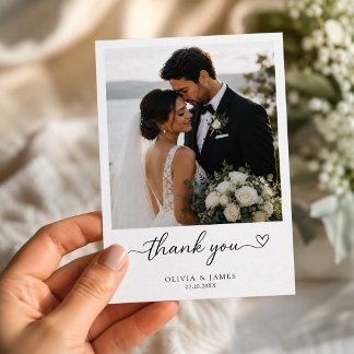 Carte De Remerciements Mariage Photo Typography Moderne à cœur