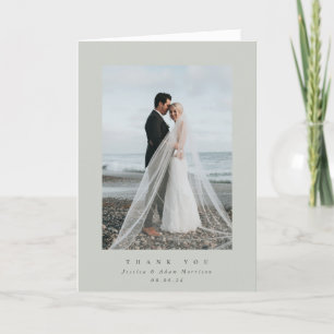 Carte De Remerciements Mariage photo unique gris-vert ultra-minimal