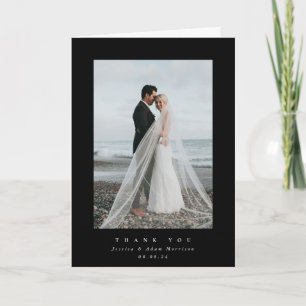 Carte De Remerciements Mariage photo unique noir Ultra minimal