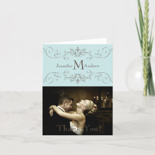 Carte De Remerciements Mariage photo Vintage bleu