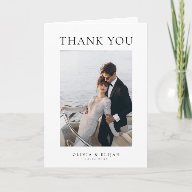 Carte De Remerciements Mariage photo W Note simple et élégant (Devant)