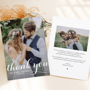Carte De Remerciements Mariage photo White Modern Calligraphy