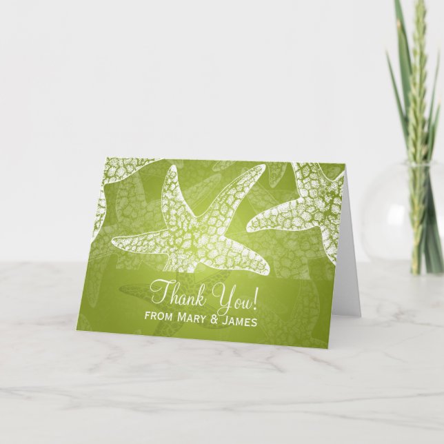 Carte De Remerciements Mariage plage "Merci" Starfish Lime Green (Devant)