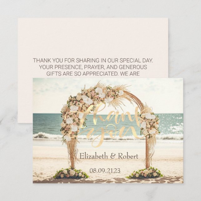 Carte De Remerciements Mariage plage Roses d'Arbor (Devant / Derrière)