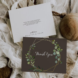 Carte De Remerciements Mariage plat Géométrique Brown Or Vert Eucalyptus