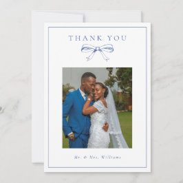 Carte De Remerciements Mariage plat photo vintage Blue Bow