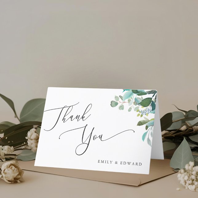 Carte De Remerciements Mariage Plié de Verdure d'Eucalyptus à l'Aquarelle (Créateur téléchargé)