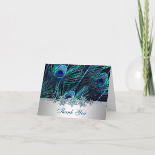 Carte De Remerciements Mariage Plumes de Paon Royal Bleu Violet