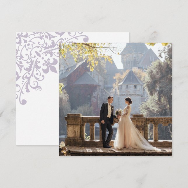 Carte De Remerciements Mariage Régence française violet Fleur de Lys Phot (Devant / Derrière)