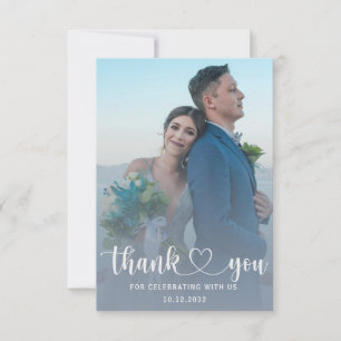 Carte De Remerciements Mariage Remerciement Photo et Bleu Poussiéreux Mod
