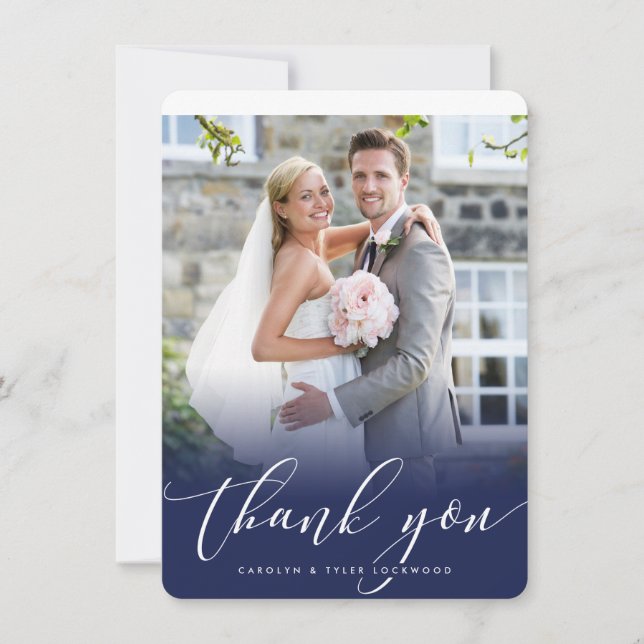 Carte De Remerciements MARIAGE REMERCIEMENTS photo calligraphie élégante  (Devant)