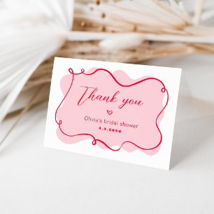 Carte De Remerciements Mariage rétro rose et rouge avec cadre ondulé pour