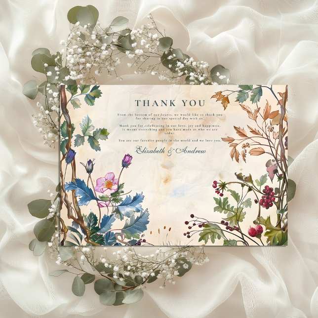 Carte De Remerciements Mariage romantique au feuillage de la forêt (Créateur téléchargé)