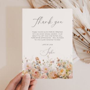 Carte De Remerciements Mariage Romantique aux Teintes de Pêche et Fleurs 