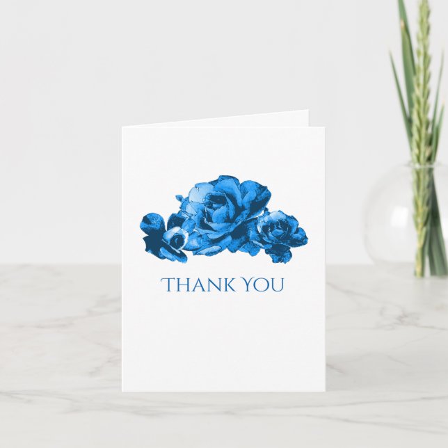 Carte de remerciements Mariage Rose bleu Aquarelle (Devant)
