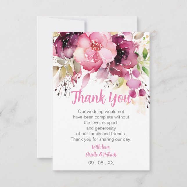 Carte De Remerciements Mariage Rose Dusty Peinture  Personnaliser de verd (Devant)