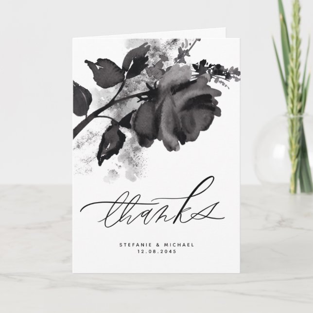 Carte De Remerciements Mariage Rose noir Aquarelle moderne (Devant)