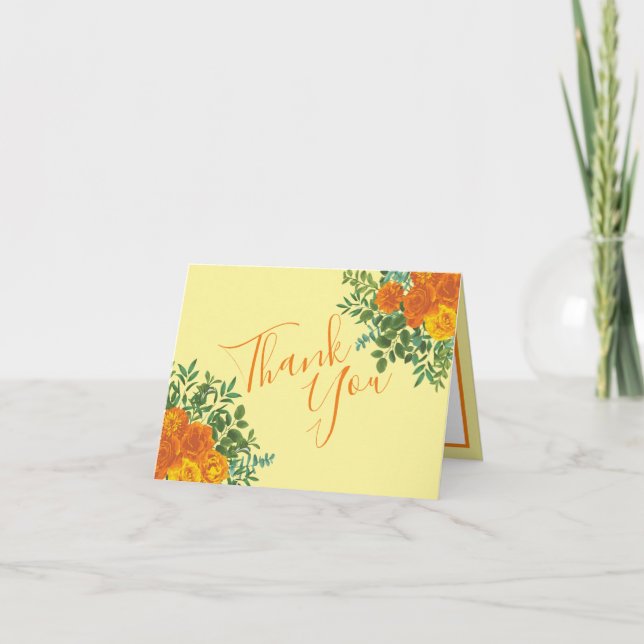 Carte De Remerciements Mariage Rose orange jaune élégant (Devant)