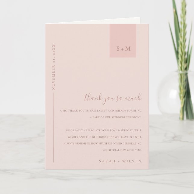 Carte De Remerciements Mariage rose pâle et moelleux minimal Pastel (Devant)