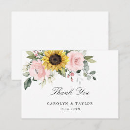 Carte De Remerciements Mariage rose rose floral rose pâle des tournesols