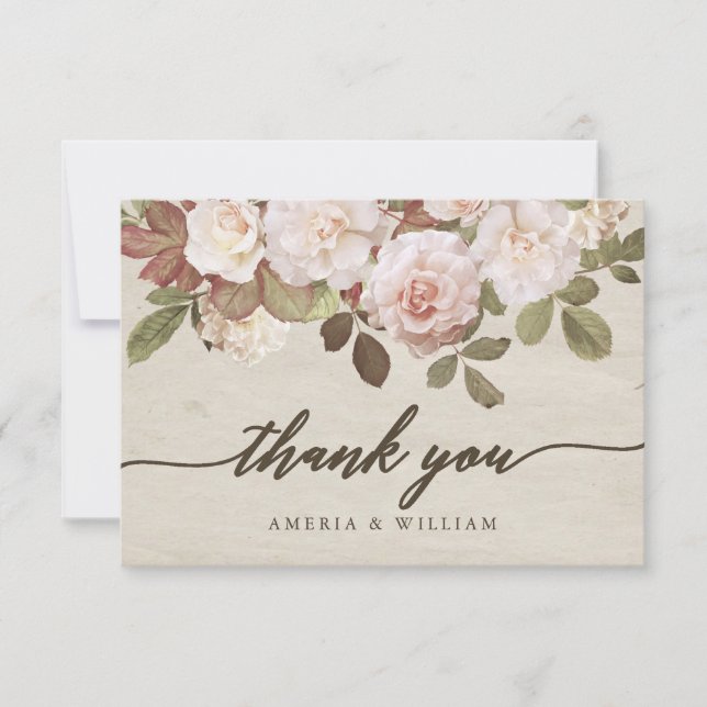 Carte de remerciements Mariage Rose vintage (Devant)