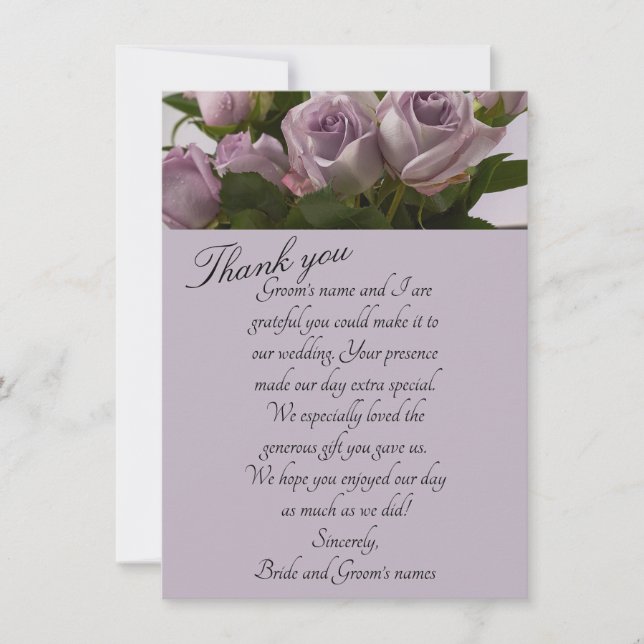 carte de remerciements Mariage "Roses mauves" (Devant)