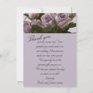 carte de remerciements Mariage "Roses mauves"