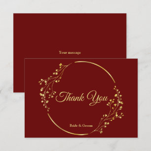 Carte De Remerciements Mariage rouge de couronne géométrique Floral doré