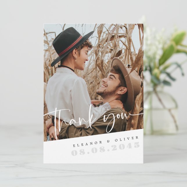 Carte de remerciements Mariage rustique avec photo (Debout devant)
