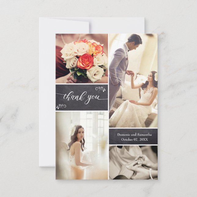 Carte De Remerciements Mariage rustique collage photo sur tableau de bord (Devant)