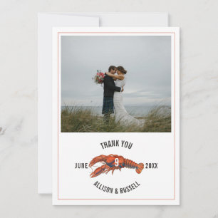 Carte De Remerciements Mariage rustique côtier au thème du homard gingham