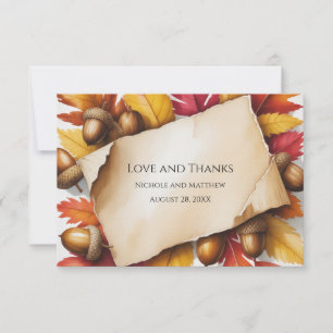 Carte De Remerciements Mariage rustique de feuilles d'automne et de gland
