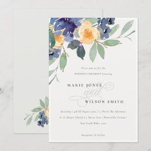 Carte De Remerciements Mariage rustique jaune bleu floral joyeux Invite