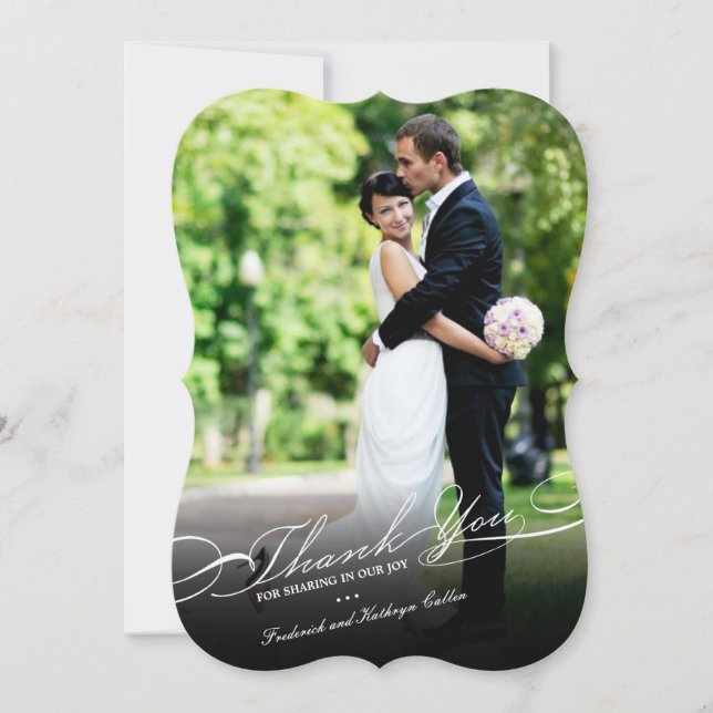 Carte De Remerciements Mariage simple de photo élégante et élégante de (Devant)