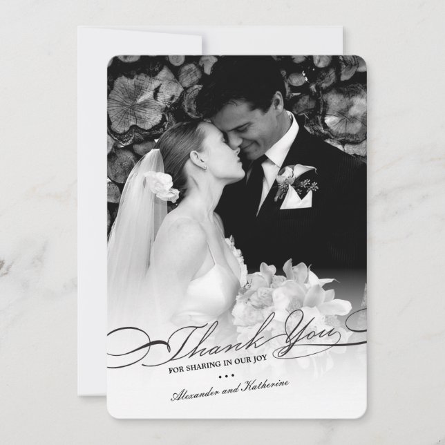 Carte De Remerciements Mariage simple de photo élégante et élégante de (Devant)