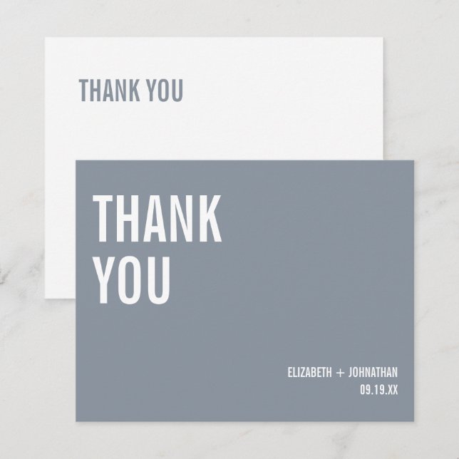Carte De Remerciements Mariage simple Dusty Blue Typography (Devant / Derrière)