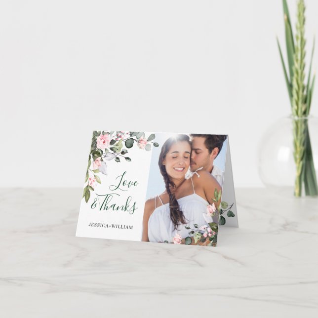 Carte De Remerciements Mariage simple Eucalyptus Blush Rose Roses (Devant)