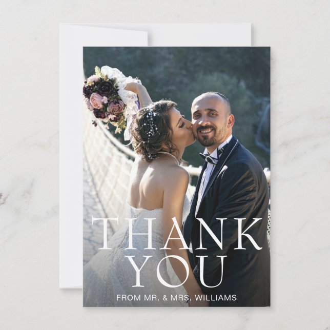 Carte De Remerciements Mariage simple photo moderne (Devant)