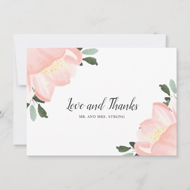 Carte De Remerciements Mariage simple rose rose floral élégant (Devant)