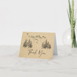 Carte De Remerciements Mariage simulé Kraft Paper Forest Mountains