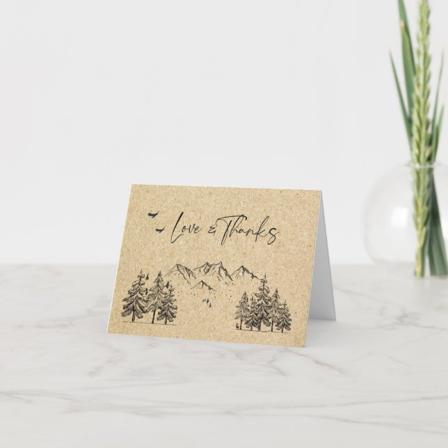 Carte De Remerciements Mariage simulé Kraft Paper Forest Mountains (Devant)