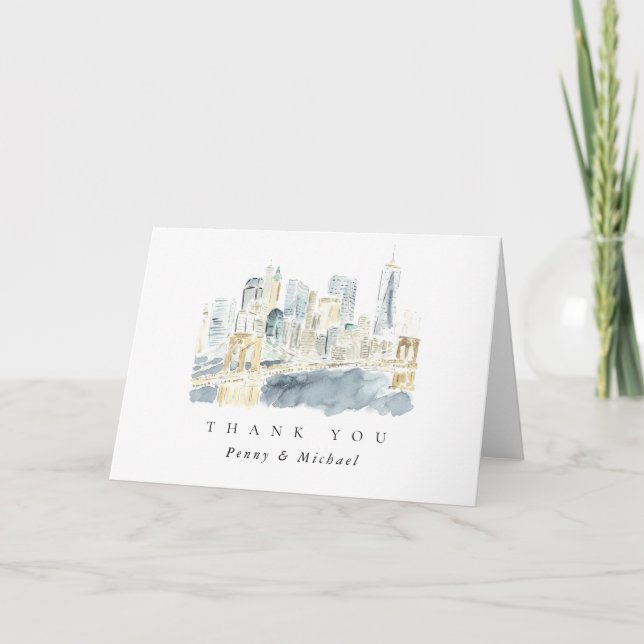 Carte De Remerciements Mariage Skyline de New York (Devant)