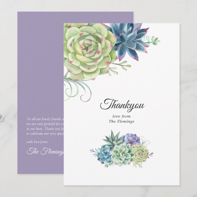 Carte De Remerciements Mariage Succulent Cactus du désert (Devant / Derrière)