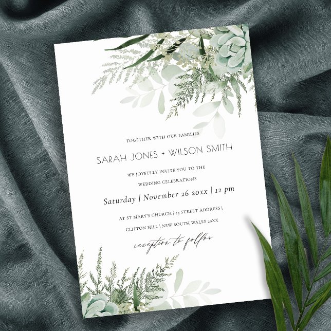 Carte De Remerciements Mariage Succulent de la fougère verte Dusky Invite (Créateur téléchargé)