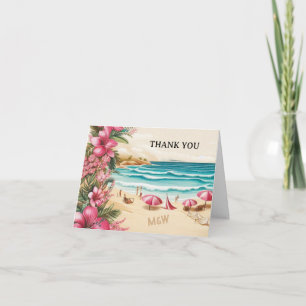 Carte De Remerciements Mariage sur la plage rose