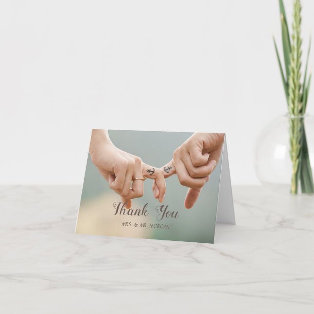 Carte De Remerciements Mariage sur la plage, se tenir la main (Devant)