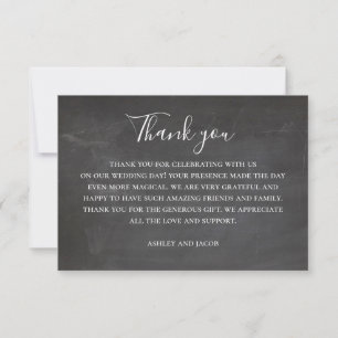Carte De Remerciements Mariage tableau noir. Écriture moderne sur tableau